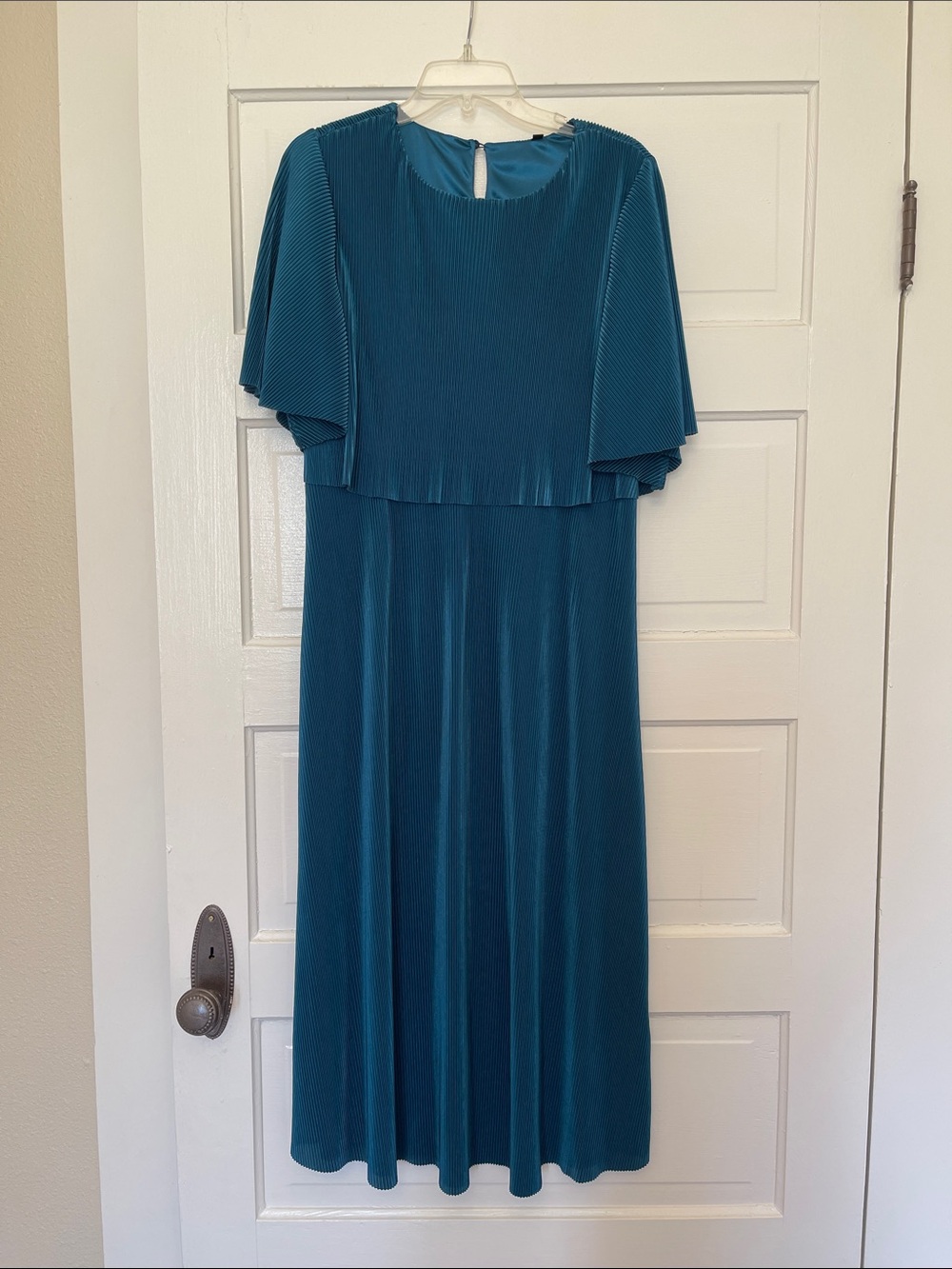 Elegant Teal Midi Dress with Cape Sleeves Nursing/Maternity XL